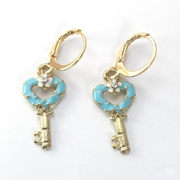 Small Key Charm Earrings - Picture 2 of 4